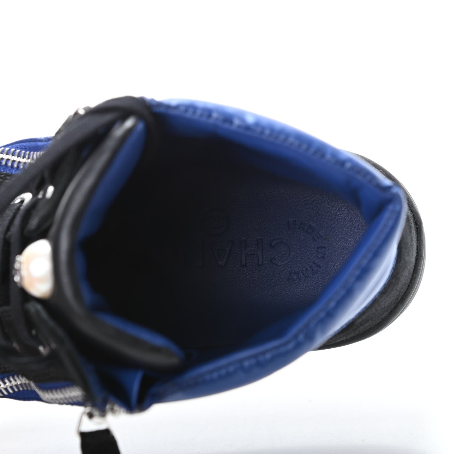 Chanel Calfskin Pearl High Top CC Sneakers 38 Black Blue 8 of 9