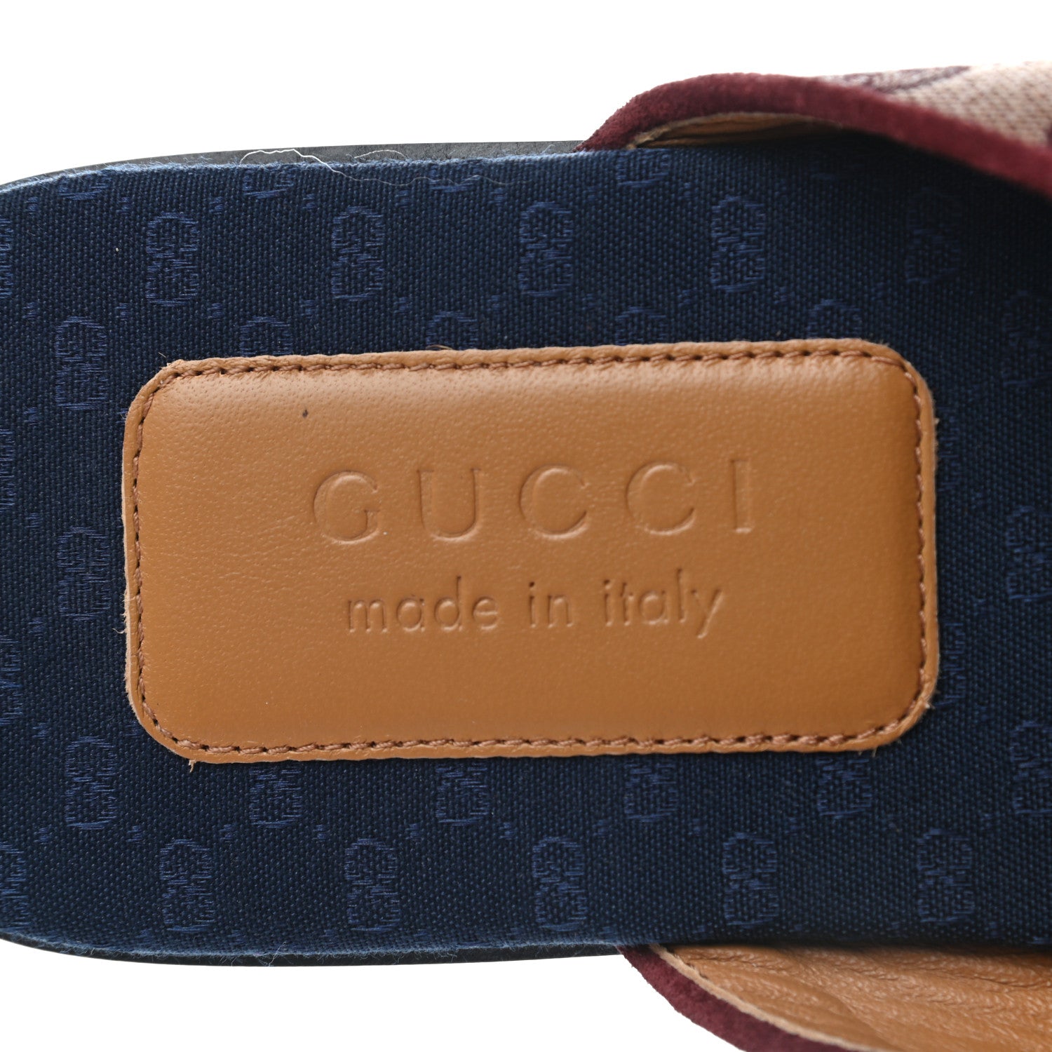 Gucci Canvas GG Monogram Mens Criss Cross Slide Sandals 8.5 Sahara Rubino Chardonnay 7 of 8