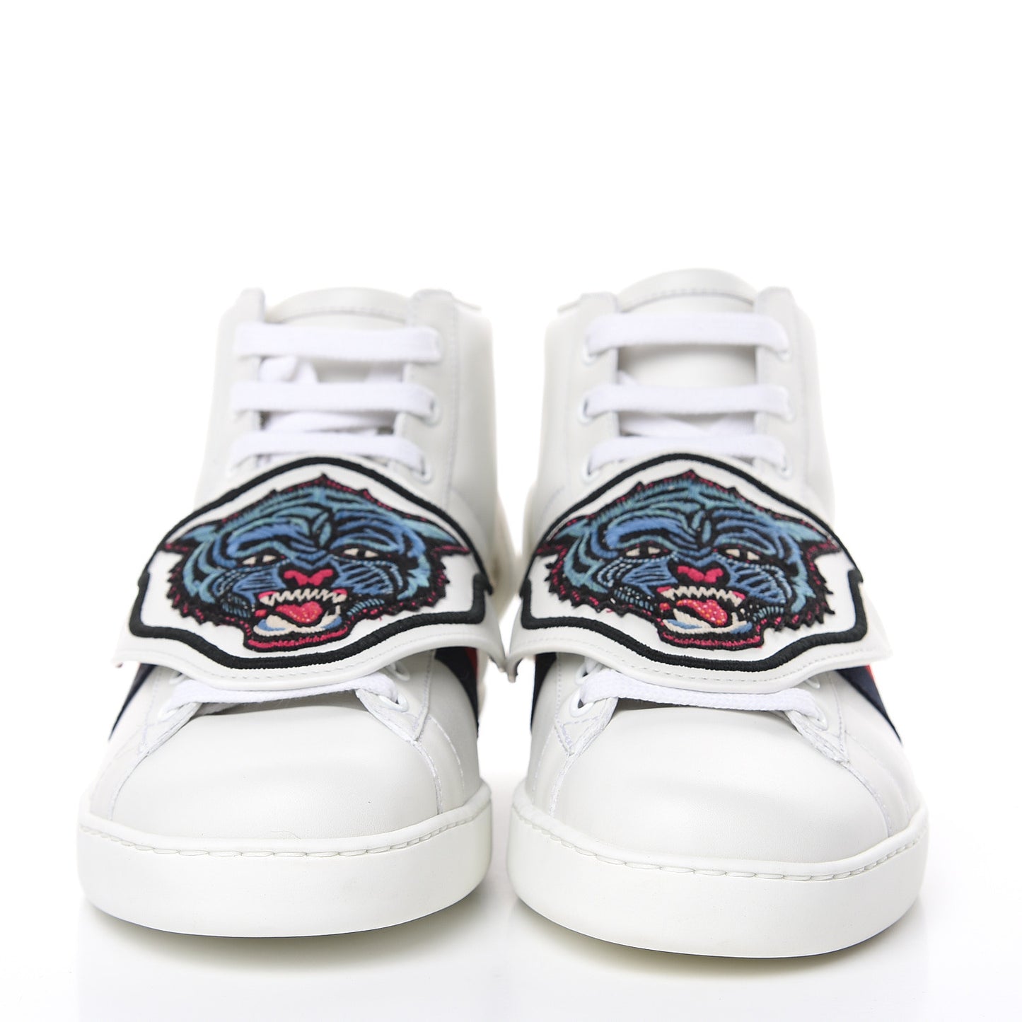 Calfskin Ayers Embroidered Web Mens Ace Removable Patches High Top Sneakers 6 White