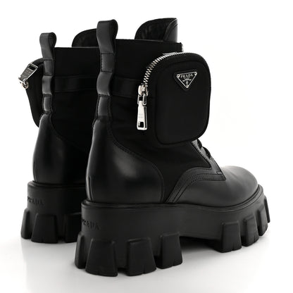 Prada Spazzolato Rois Re-Nylon Metal Triangle Logo Monolith Pouch Pocket 55mm Boots 38.5 Black 4 of 11