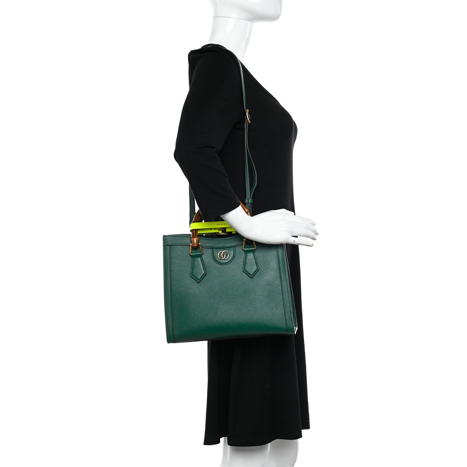 Gucci Wonka Grain Calfskin Small Diana Tote Bag Green Yellow Fluo 2 of 11