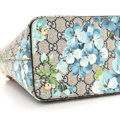 Gucci GG Supreme Monogram Blooms Medium Zip Top Tote Beige Blue Navy Hibiscus Red 10 of 12