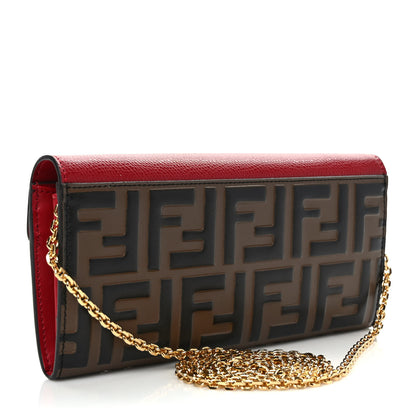 Fendi Vitello Cruise F is Fendi Bi-Color FF 1974 Embossed Continental Envelope Wallet On Chain Maya Black Fragola 3 of 10