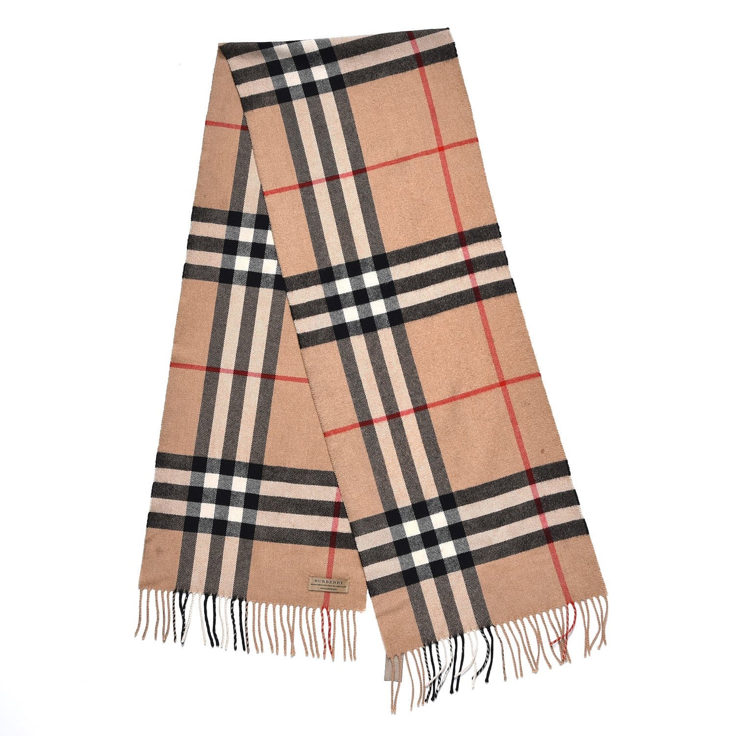 Cashmere Classic Check Fringe Scarf Camel