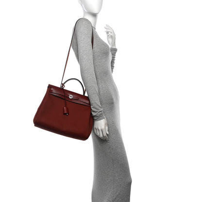 Hermes Toile Militaire Vache Hunter Laque Herbag Zip Retourne 31 PM Rouge H 2 of 13