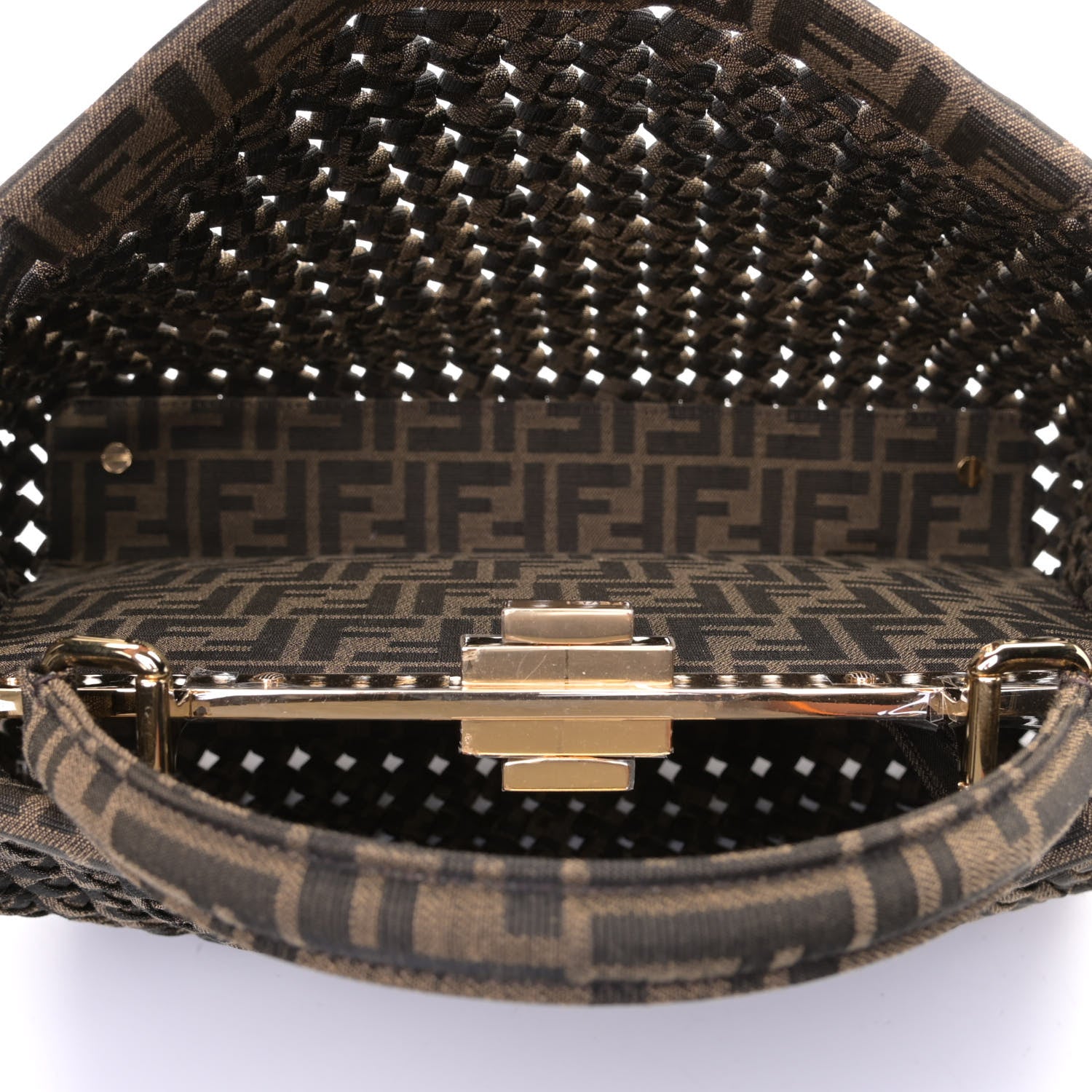 Fendi Fabric Jacquard FF 1974 Woven Knotted Medium Peekaboo Iconic Satchel Tobacco Moro 5 of 6