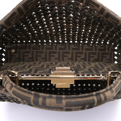 Fendi Fabric Jacquard FF 1974 Woven Knotted Medium Peekaboo Iconic Satchel Tobacco Moro 5 of 6