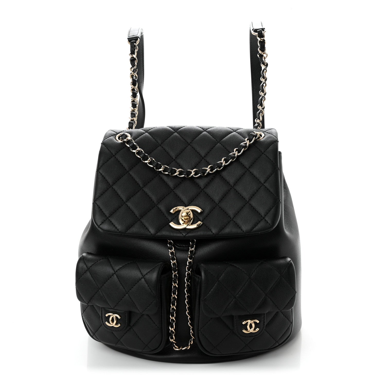 Chanel Calfskin Quilted Large Duma Pockets Drawstring Backpack Black 1 of 11