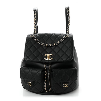 Chanel Calfskin Quilted Large Duma Pockets Drawstring Backpack Black 1 of 11