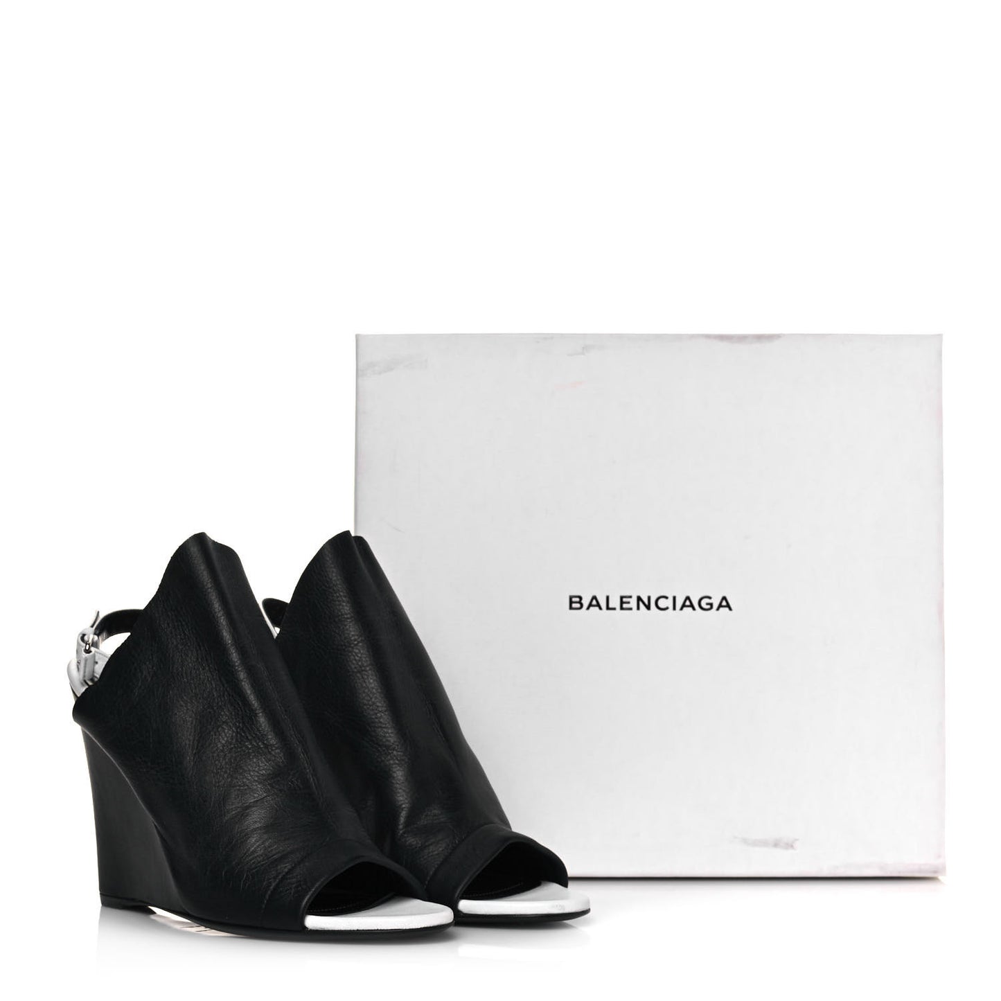 Veau Papier Wedge Sandals 41 Black White