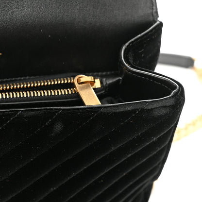 Saint Laurent Velvet Matelasse Chevron Medium College Monogram Bag Black 11 of 13
