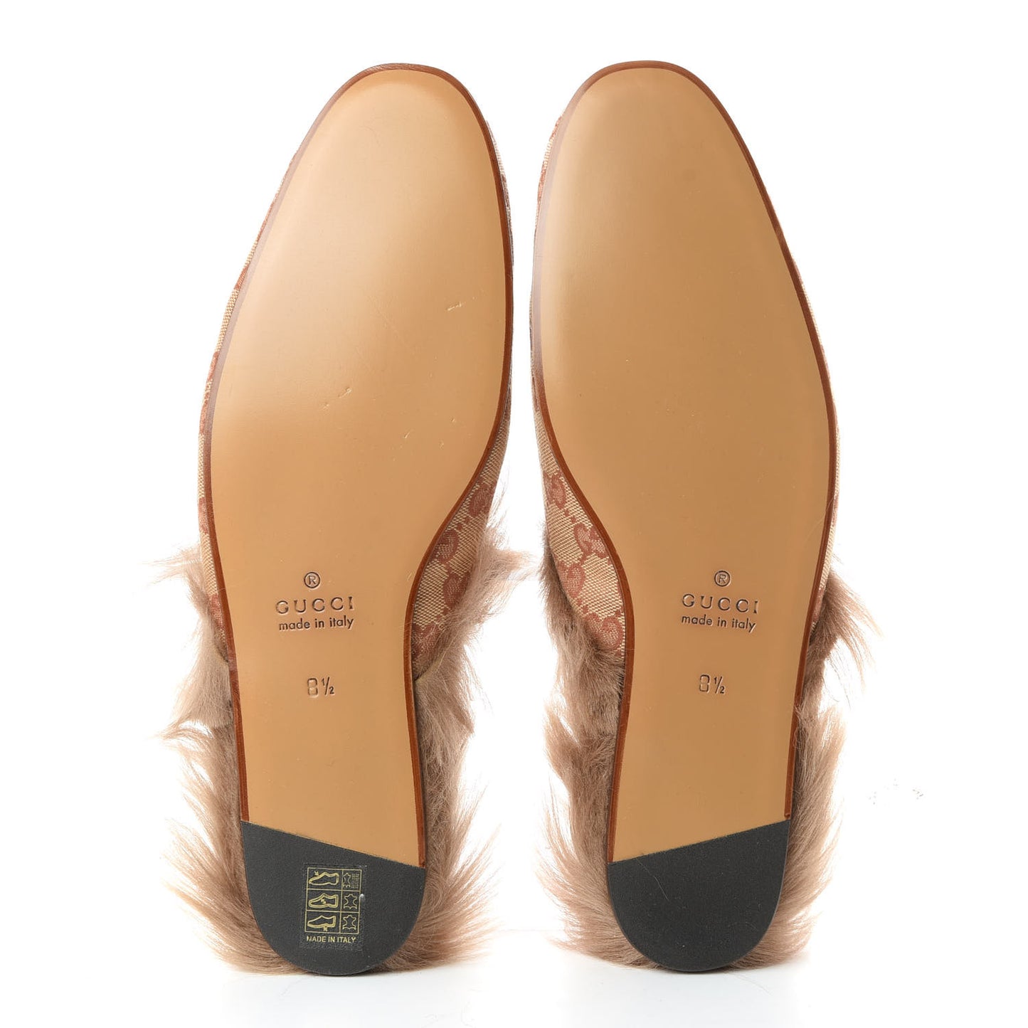 GG Monogram Fur Mens Princetown Slippers 8.5 Beige Ruggine Rust