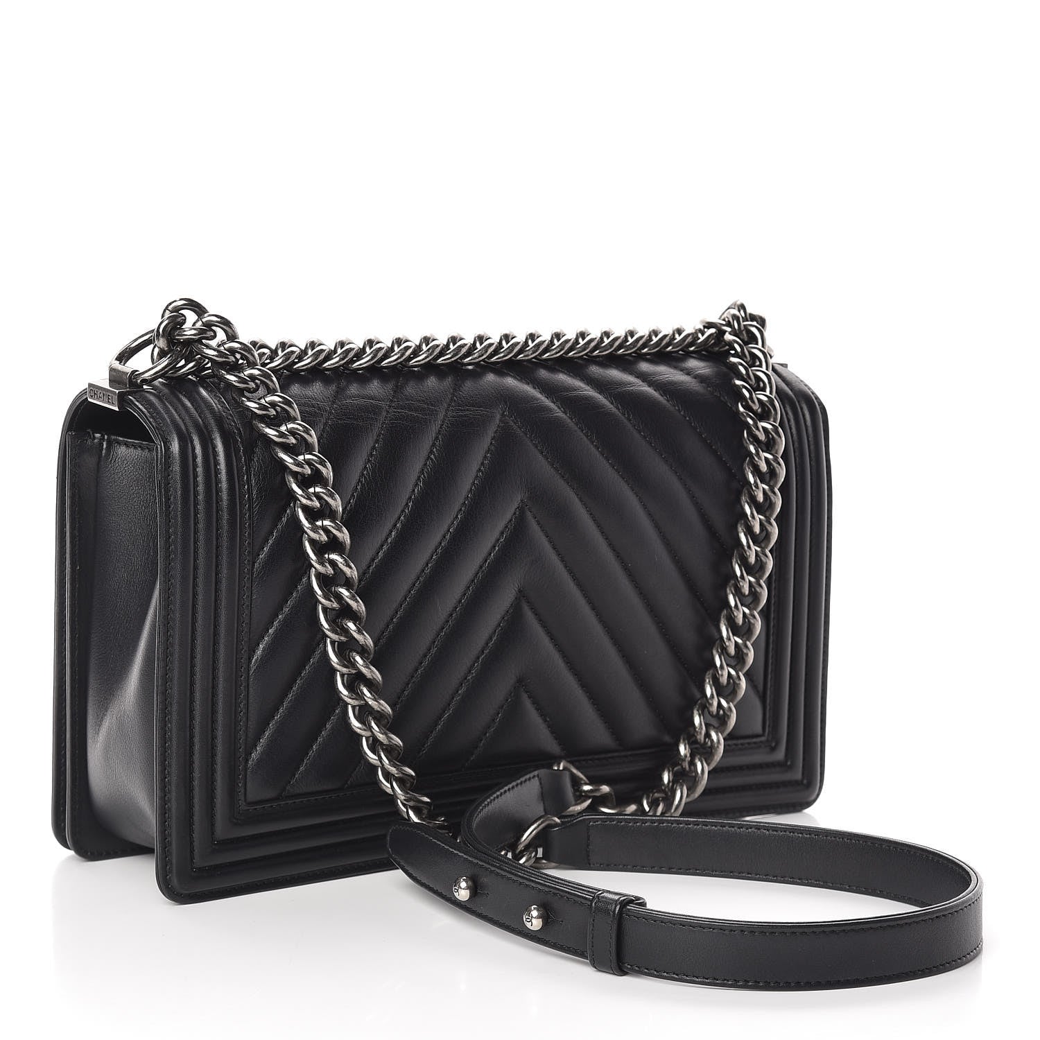 Chanel Calfskin Chevron Quilted New Medium Boy Flap Black 3 of 15