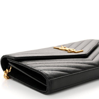 Saint Laurent Grain De Poudre Matelasse Chevron Monogram Chain Wallet Black 9 of 10
