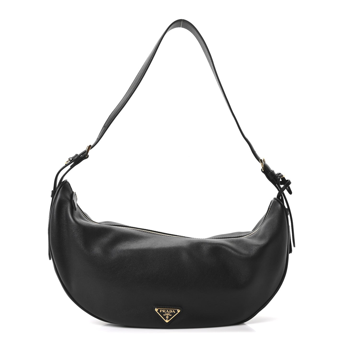 Soft Grain Calfskin Large Demi-Lune Shoulder Bag Black