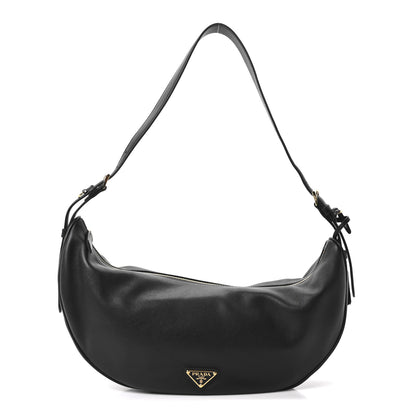Prada Soft Grain Calfskin Large Demi-Lune Shoulder Bag Black 1 of 10