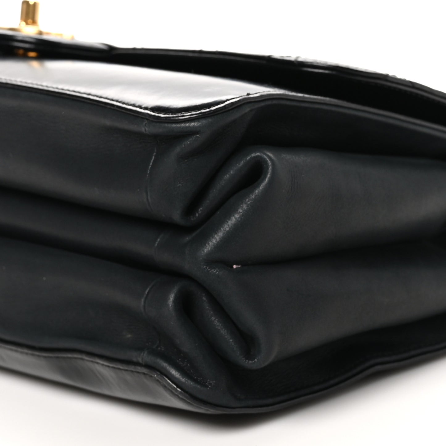 Aged Glazed Calfskin Quilted Straight Lined Flap Black