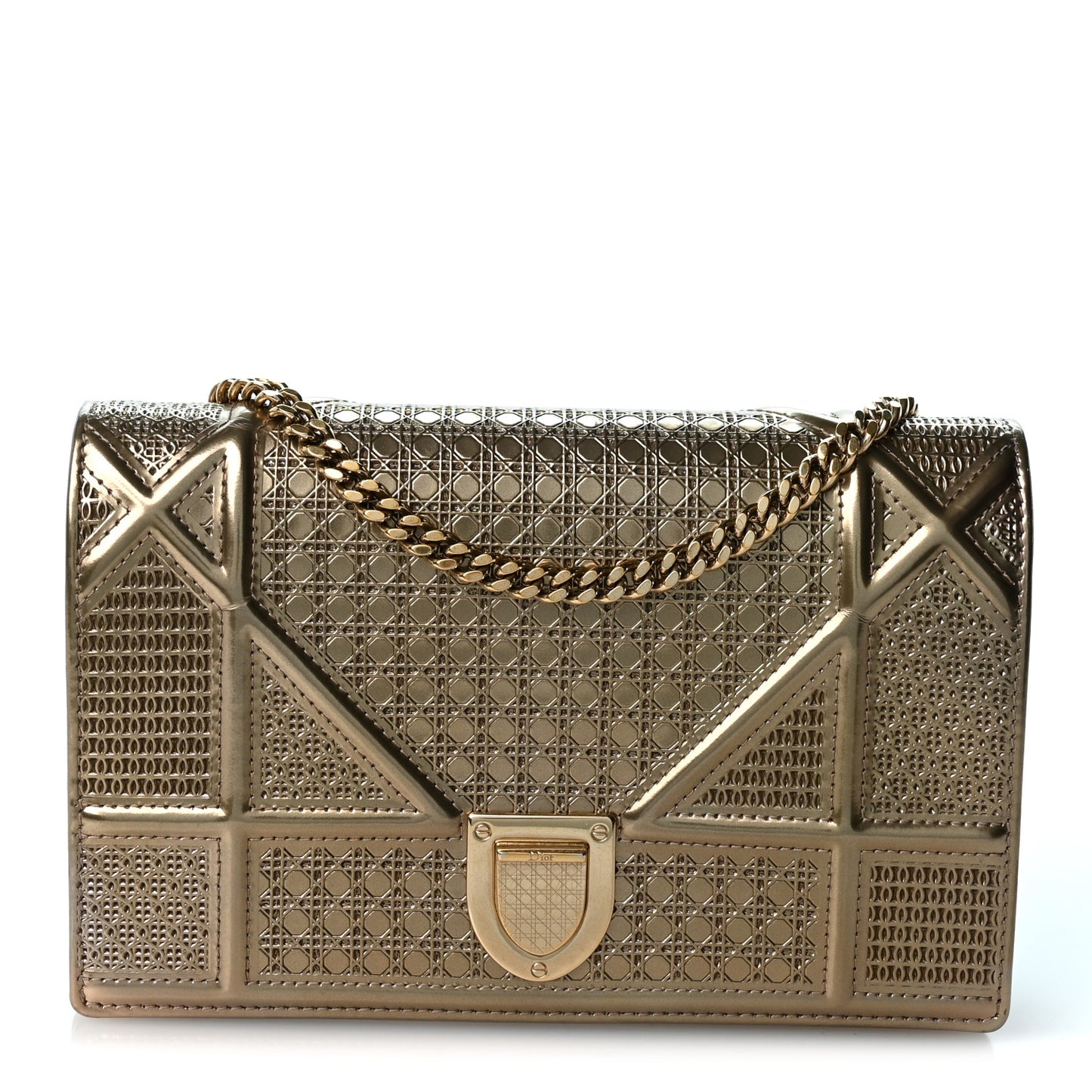 Metallic Patent Micro-Cannage Diorama Wallet on Chain Pouch Gold