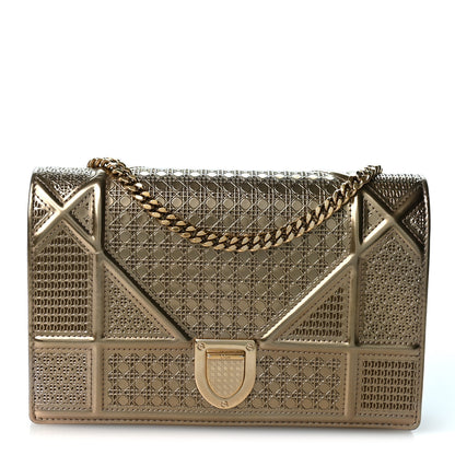 Christian Dior Metallic Patent Micro-Cannage Diorama Wallet on Chain Pouch Gold 1 of 9