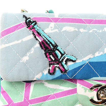 Chanel Canvas Small Printed Eiffel Tower Flap Bag Blue 13 of 13