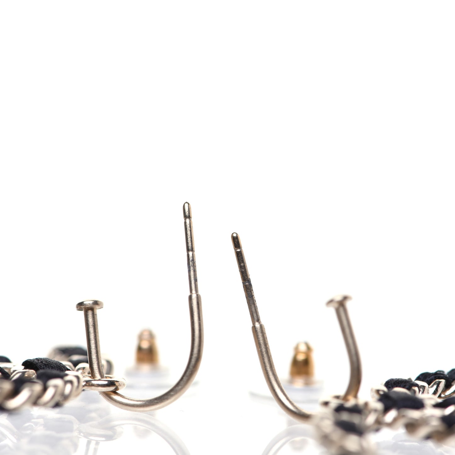 Satin CC Chain Earrings Light Gold Black