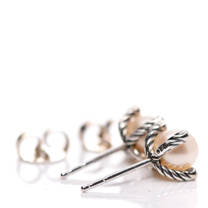 David Yurman Sterling Silver Diamond Pearl 7mm Earrings 8 of 8
