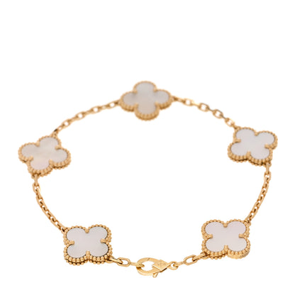 Van Cleef & Arpels 18K Yellow Gold Mother of Pearl 5 Motifs Vintage Alhambra Bracelet 2 of 5