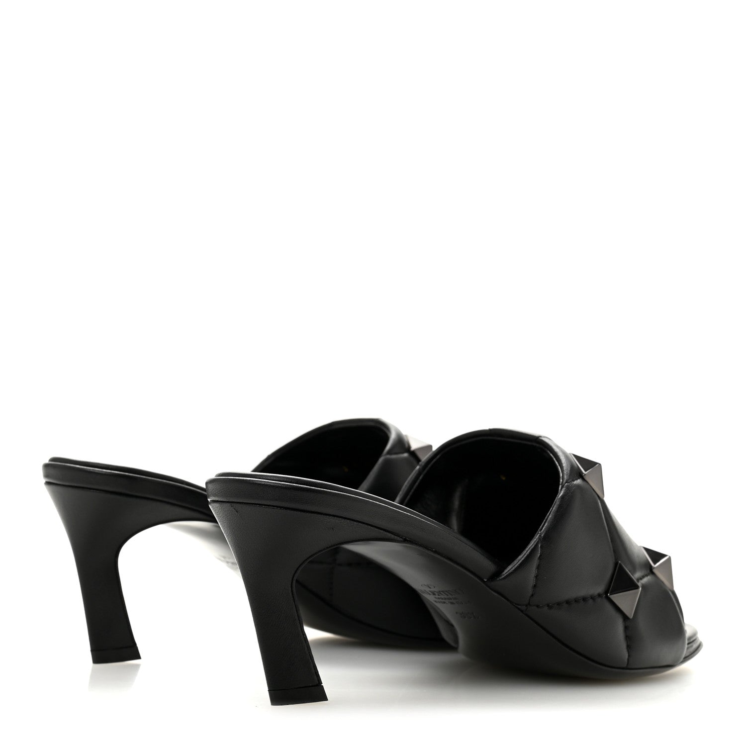 VALENTINO GARAVANI BLACKサンダル 39 1/2 25cm Valentino Garavani Nappa Quilted Monochrome Roman Stud 65mm Slide