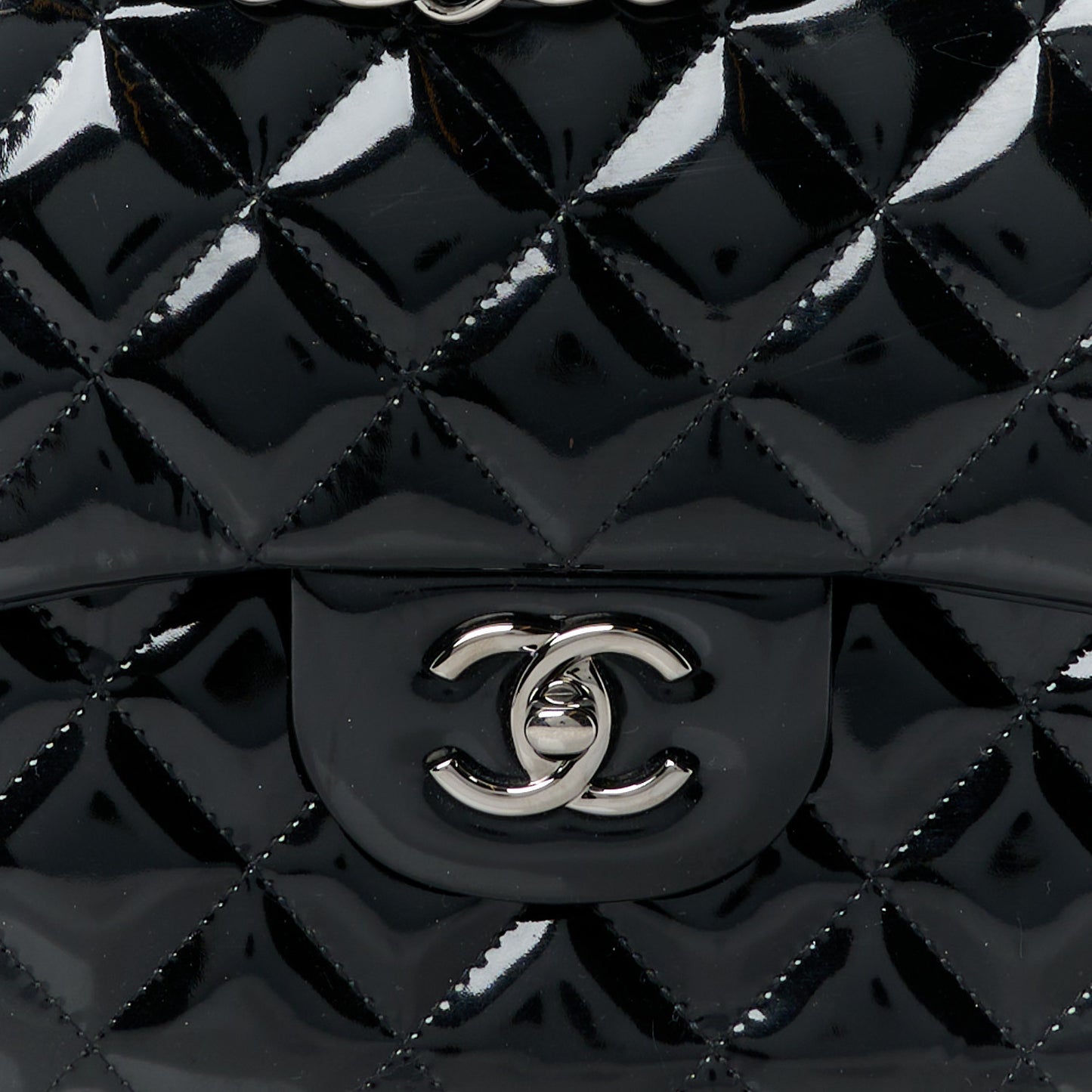 Patent Quilted Jumbo Double Flap Black
