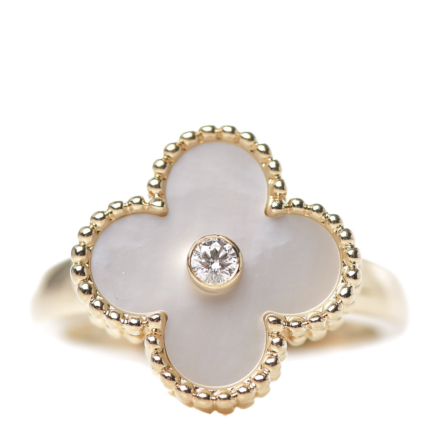 Van Cleef & Arpels 18K Yellow Gold Diamond Mother of Pearl Vintage Alhambra Ring 53 6.25 1 of 5