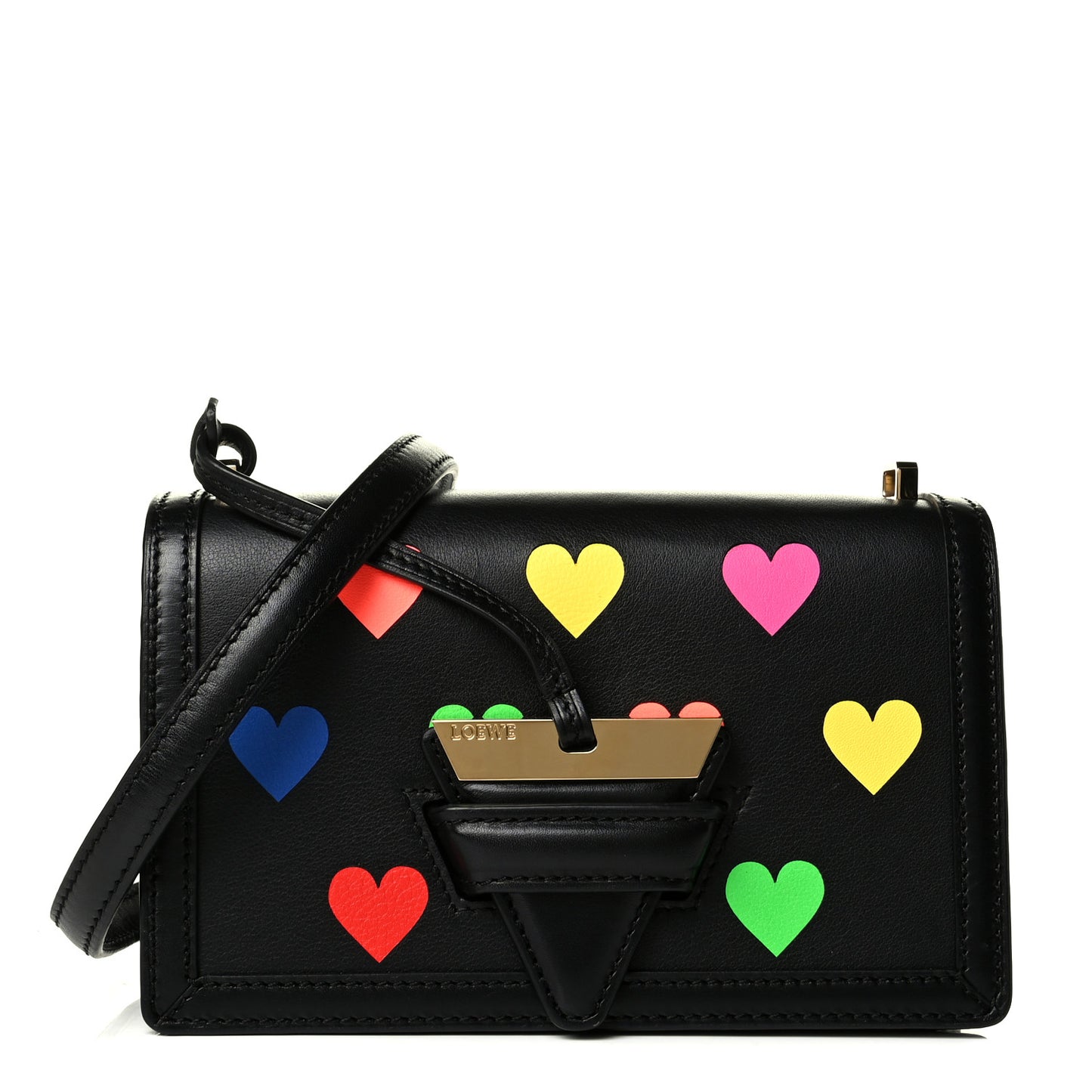 Calfskin Hearts Small Barcelona Shoulder Bag Black