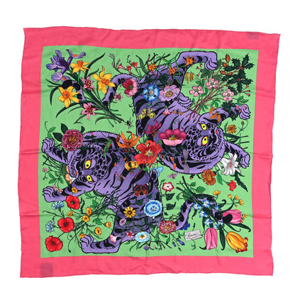 Gucci Silk Floral Tiger Square Scarf Pink 1 of 3