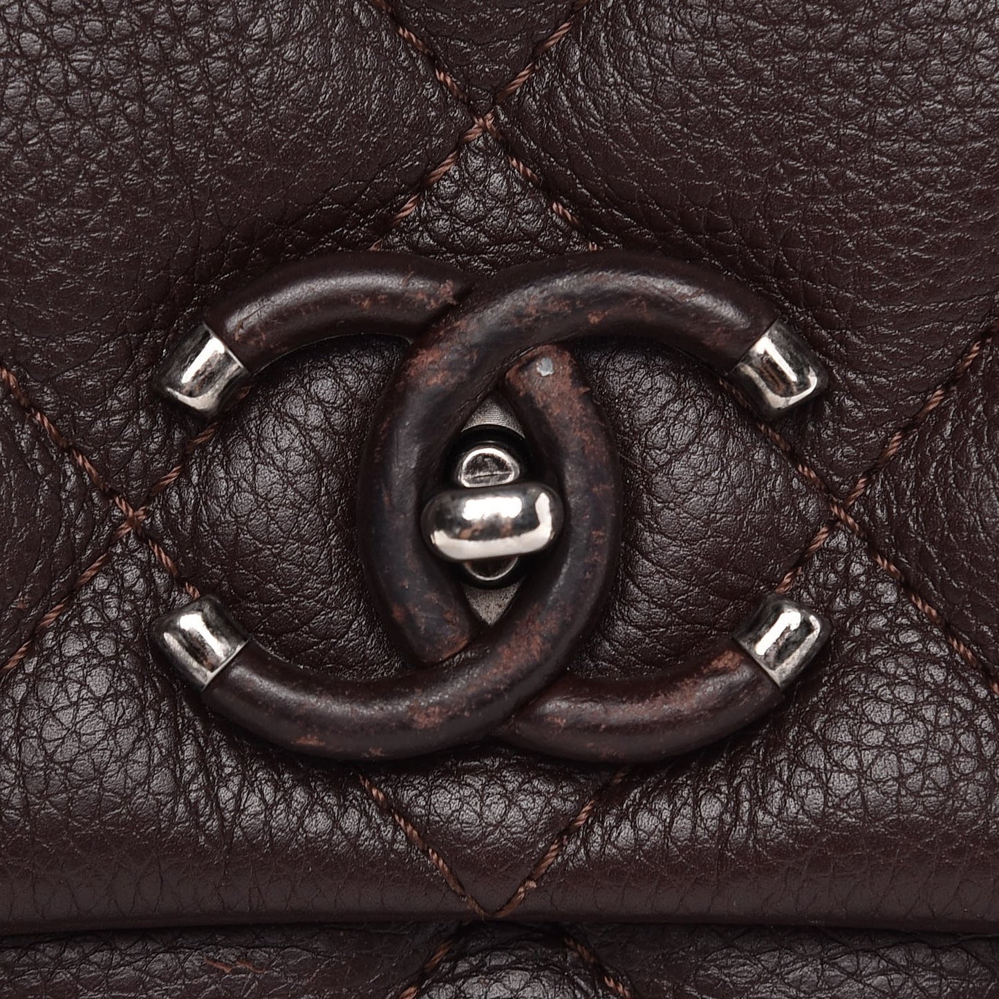 Grained Calfskin Quilted Medium Frame In Chain Flap Brown
