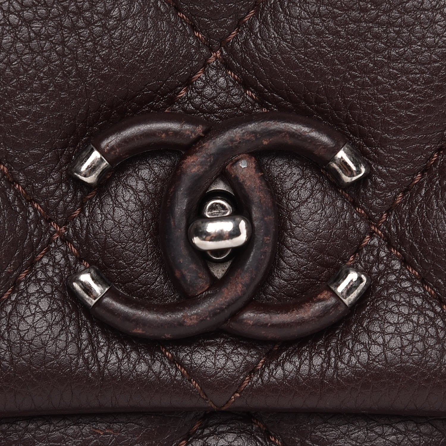 Chanel Grained Calfskin Quilted Medium Frame In Chain Flap Brown 9 of 9