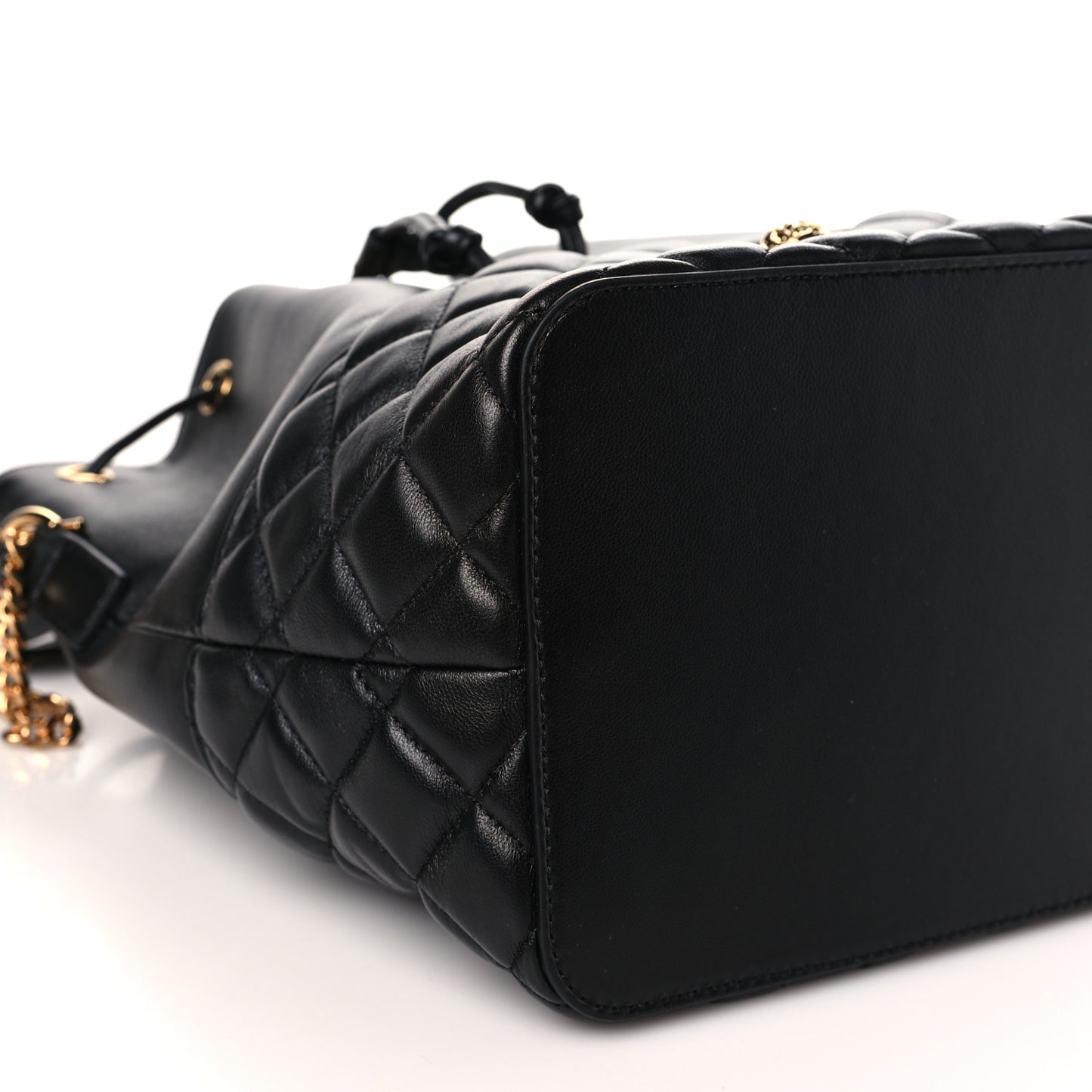 Nappa Quilted Medusa Top Handle Bucket Bag Black