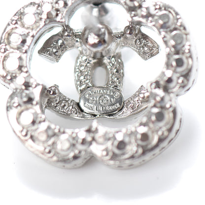 Chanel Crystal Coco Flapper Camellia CC Stud Earrings Silver 4 of 4
