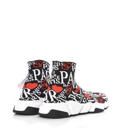 Balenciaga Neoprene Knit Bonjour Paris Womens Speed Sneakers 41 Black White Red 4 of 10