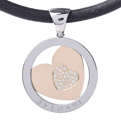 Bulgari Stainless Steel 18K Yellow Gold Diamond Tondo Heart Pendant Necklace Black 4 of 6