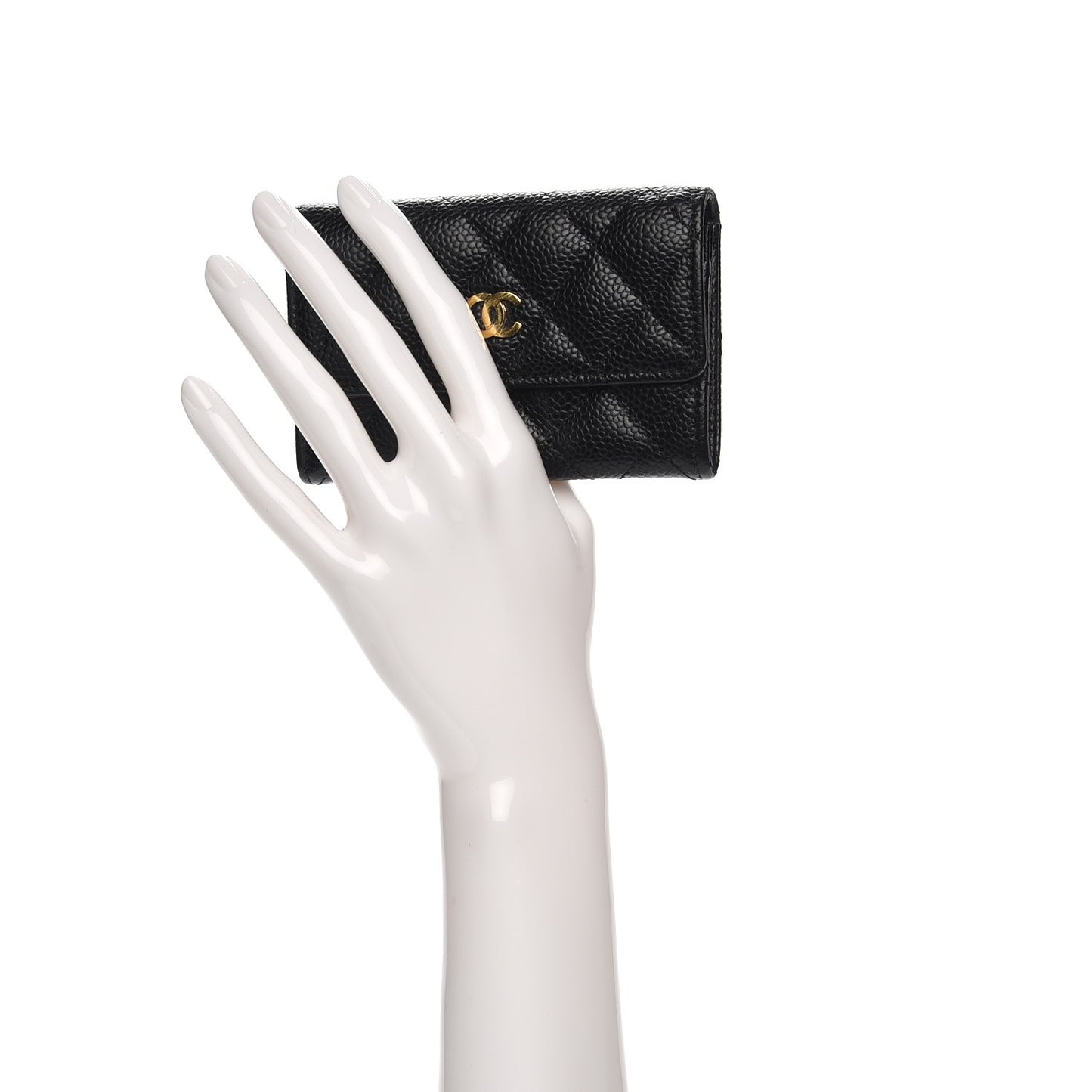 Caviar Quilted Flap Card Holder Black