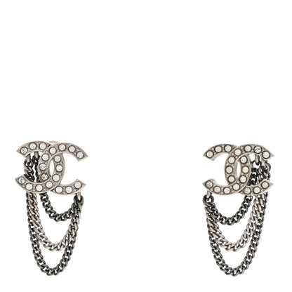 Chanel Crystal Chain CC Earrings Silver 1 of 4
