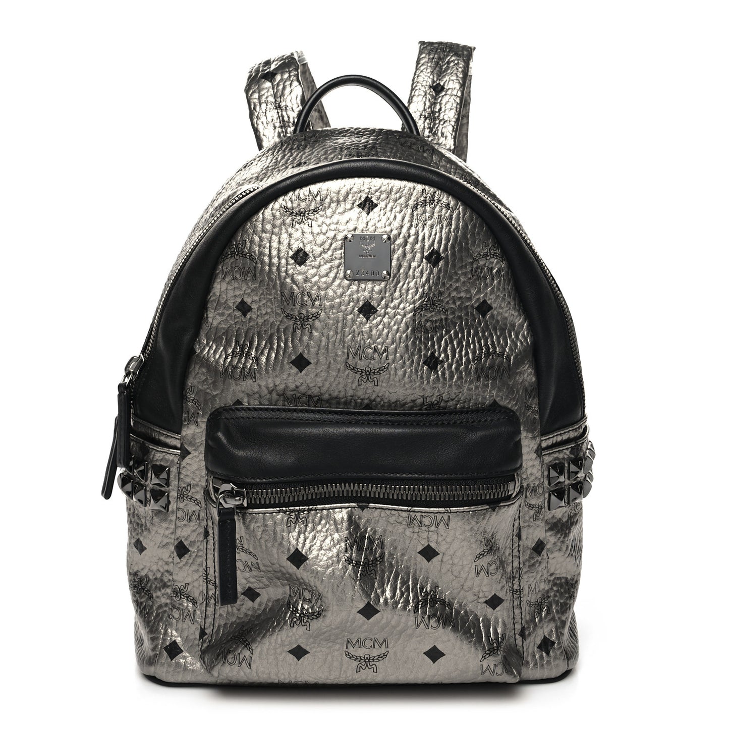 Metallic Visetos Small Side Stud Stark Backpack Silver Black