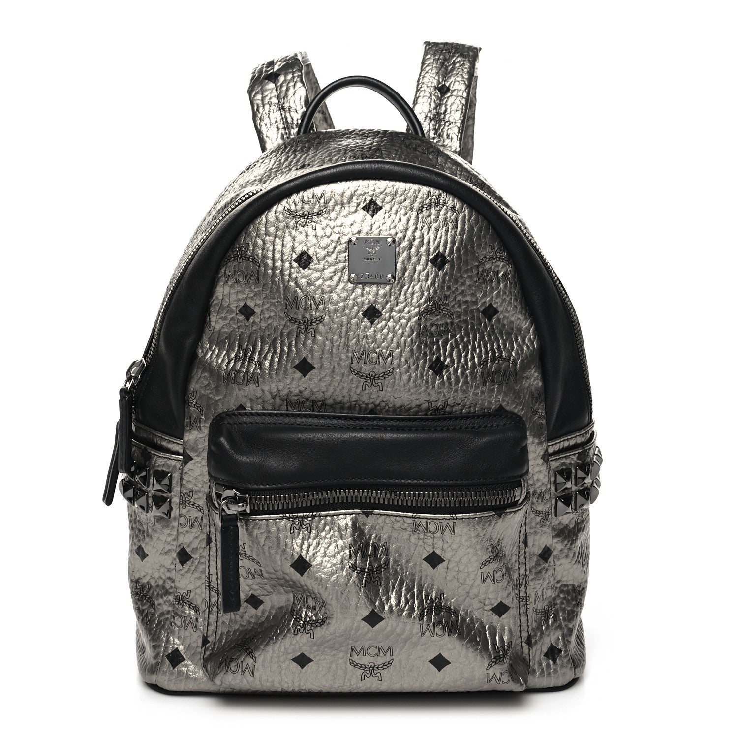 MCM Metallic Visetos Small Side Stud Stark Backpack Silver Black 1 of 9