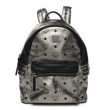 MCM Metallic Visetos Small Side Stud Stark Backpack Silver Black 1 of 9