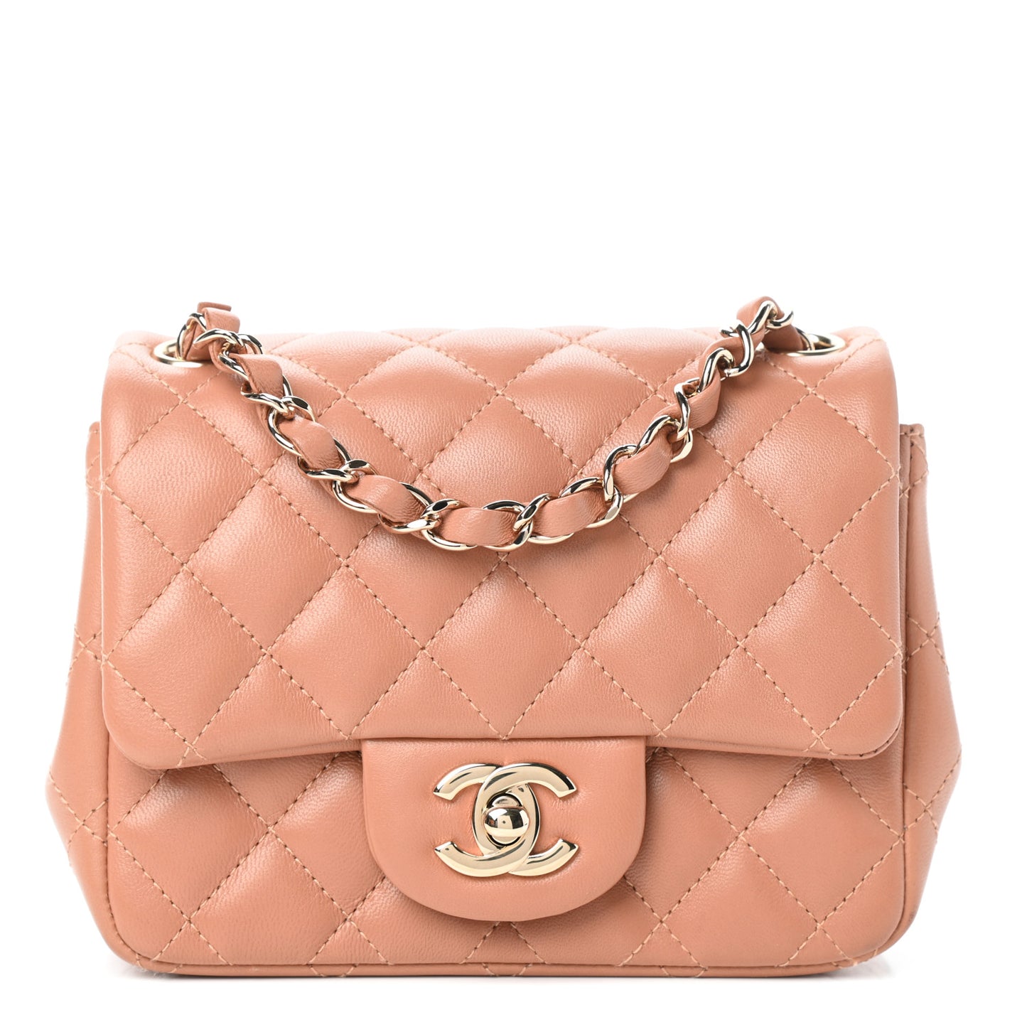 Lambskin Quilted Mini Square Flap Brown