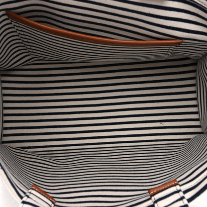 Celine Canvas Calfskin Striped Triomphe Cabas Navy 5 of 9