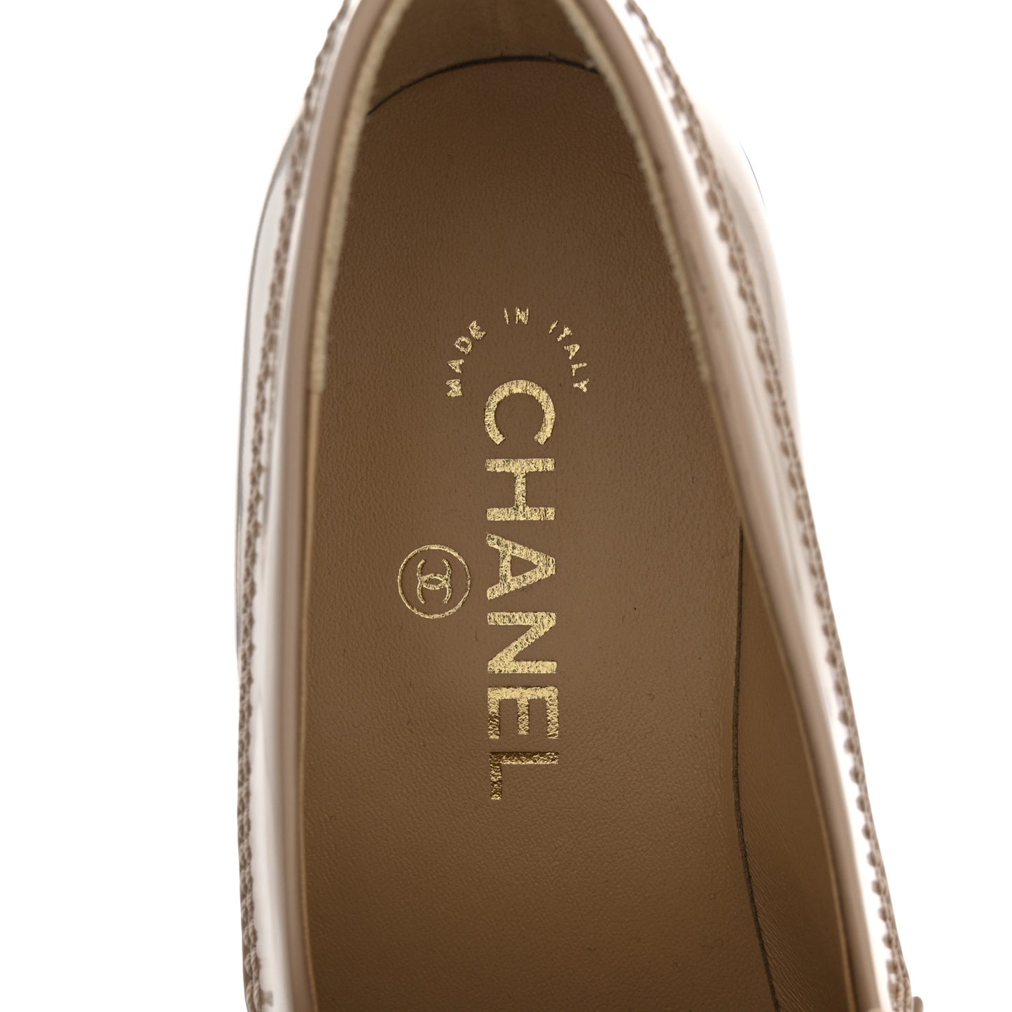 Shiny Calfskin Logo Loafers 38.5 Light Brown