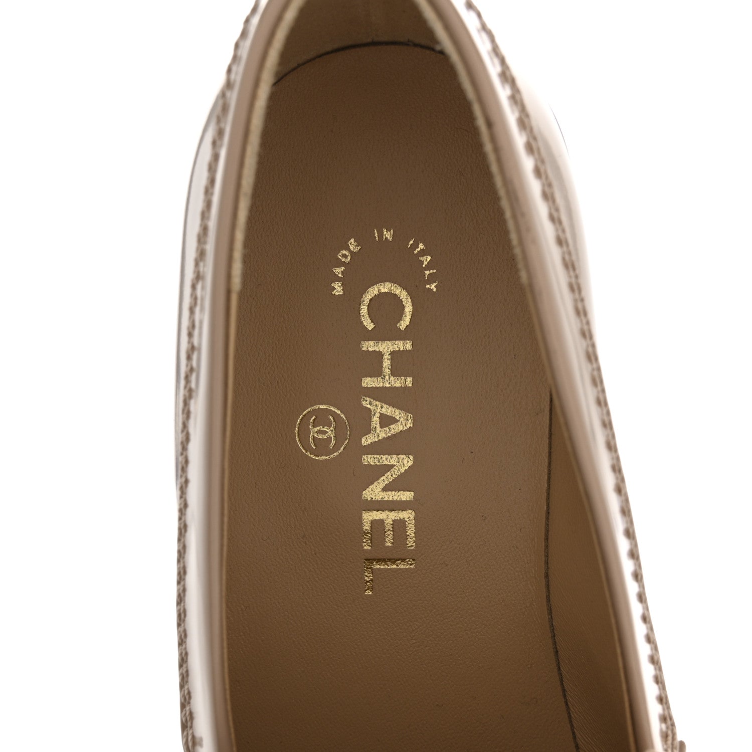 Chanel Shiny Calfskin Logo Loafers 38.5 Light Brown 7 of 10