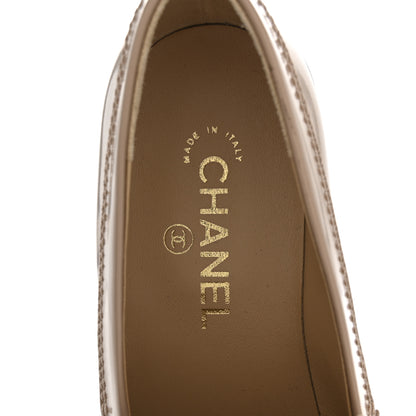 Chanel Shiny Calfskin Logo Loafers 38.5 Light Brown 7 of 10