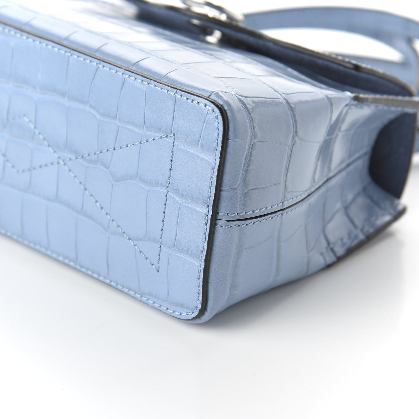Shiny Croc Calfskin Embossed Micro Seaton Pale Slate
