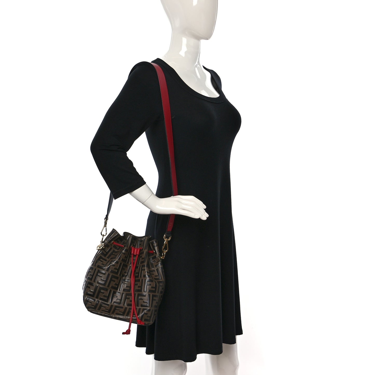 Vitello Grace F is Fendi Bi-Color FF 1974 Embossed Grande Mon Tresor Bucket Bag Maya Black Fragola